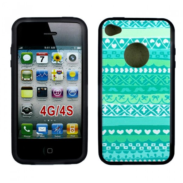 Wholesale iPhone 4 4S Blue Aztec Design Gummy Case (Blue Aztec)